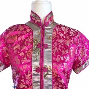 Vintage bright pink Chinese cheongsam top